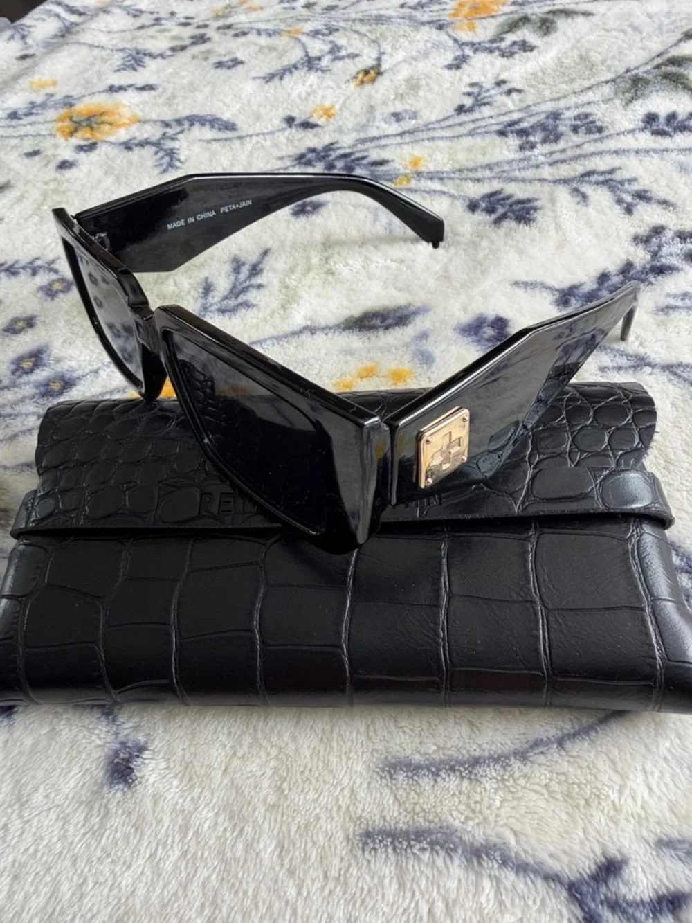 Peta + Jain Evans Black Rectangle Sunglasses w/ Case